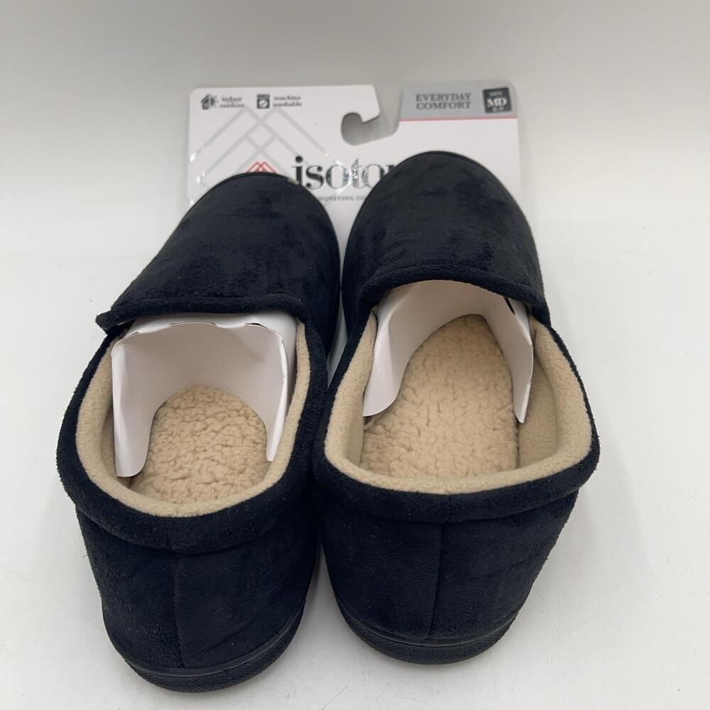 Isotoner Slippers Shoes Mens Black Faux Suede Slip On Fleece Lined Size 8/9 Cozy